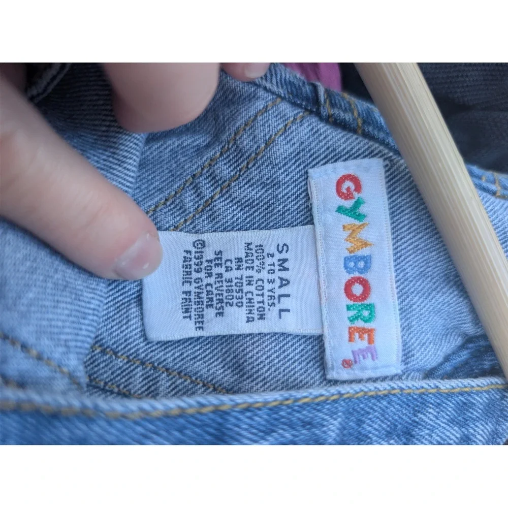 Vintage Gymboree Overalls Kids Size Small 2T 3T Blue Denim Cargo Rainbow Tag 90s